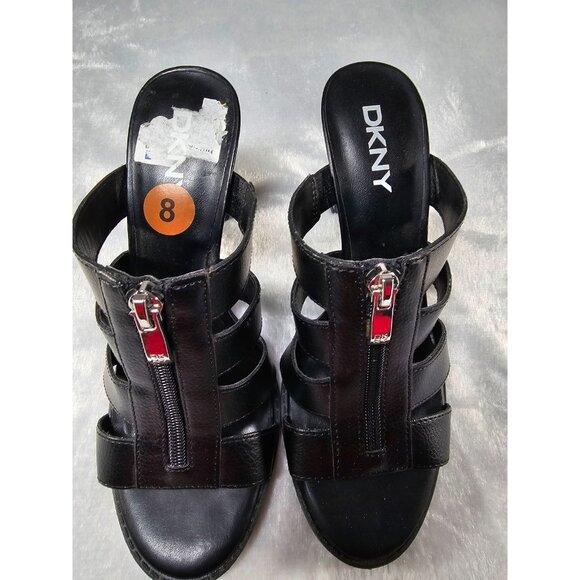 DKNY Open Toe Stiletto Zip Buckle Slip On Mules-Black-SZ 8M - Picture 2 of 8